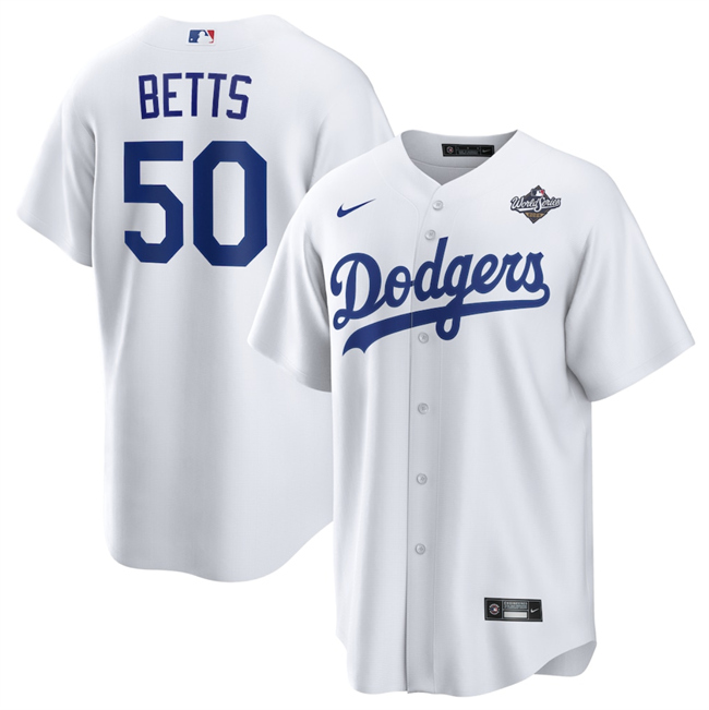 Men's White Los Angeles Dodgers #50 Mookie Betts 2025 World Series Home Cool Base Stitched Baseball Jersey